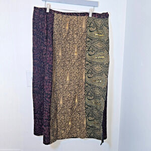 Brown Paisley Midi Skirt Womens L Wrap Forest Fairy Whimsical Gypsy Boho